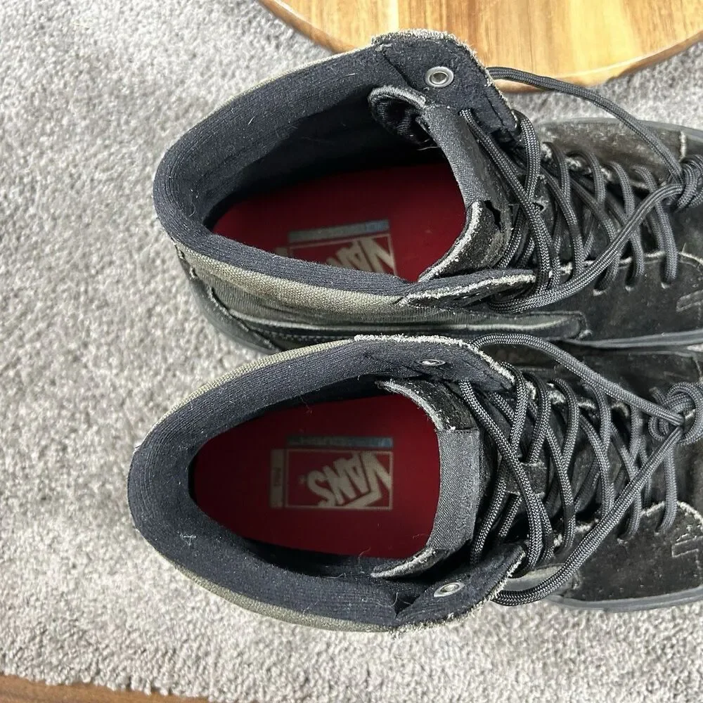 Vans Sk8-Hi Pro Mens Sz 10.5 Triple Black Canvas Skate Athletic Shoes Used